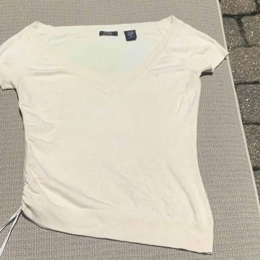 Victoria's Secret Cream Short Sleeve V-Neck Tee